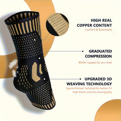 1 Pair Copper Ankle Support Sleeves Unisex Wicking With Arch Heel Stabilization Ideal For Basketball Tennis Running