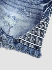 2025 Women's Denim Shorts, Ripped Jeans, Frayed Hem Design, Built-in Zipper Closure, Tight Fitting Denim Shorts