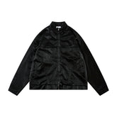 Men's Split Splicing Solid Color Loose Standing Collar Leather Jacket