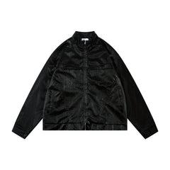 Men's Split Splicing Solid Color Loose Standing Collar Leather Jacket