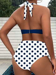 Sexy V Triangle Women's Bikini Set Polka Dot Bikini Neckless Sexy Swimsuit Vacation Style