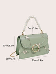 Simple And Fashionable Pearl Hand-Held Small Square Bag For Women, New Lace Chain Shoulder And Crossbody Small Square Bag