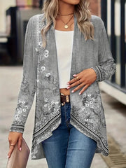 Spring And Autumn New Women's Top Printed Cardigan Casual Long Sleeve Light Jacket Gray