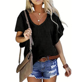 Women's Solid Color V-Neck Short Sleeve T-Shirt - Basic Summer Casual Top