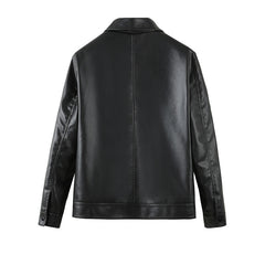 Men's Simple Casual Solid Color Windproof Handsome PU Leather Jacket Top