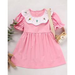 Toddler Baby Girl Spring Tulip Smocked Short Sleeve Dress With Lovely Tulip Embroidery Princess Dresses