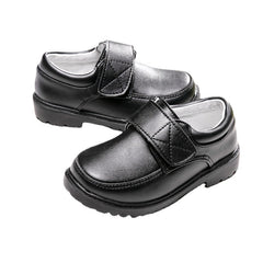 Boys Black Student Velcro British Leather Shoes
