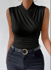 Women's Fashion Summer Solid Color Crisscross Pleated Sleeveless Tank Top