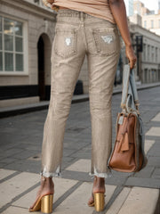 2025 New Women's Fashion Ripped Plus-sized Jeans, Straight And Slim 9-inch Jeans, Retro And Comfortable Jeans, Suitable For All Occasions, Plus-sized Women's Denim Clothing