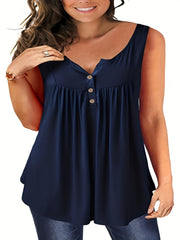 Self-pick-up Women's Plus Size Sleeveless Top V Neck Button Casual T-Shirt Only Self-pickup Is Supported