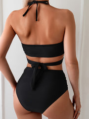 Women's Cross Halter Swimsuit Bikini Two-piece Solid Color Cross Bikini Chest