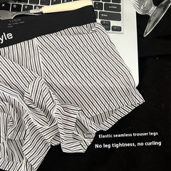Vintage Stripe Men's Ice Silk Breathable Transparent Bottom Crotch Boxer Briefs