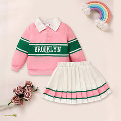 Toddler Girls 2 Piece Outfit Colorblock Letter Graphic Print Sweatshirt And Pleated Skirt Set
