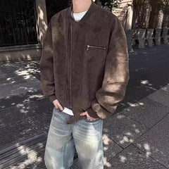 Mechanical Style Flying Motorcycle Leather Short Casual Baseball Jacket Men