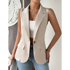 Women's Sleeveless Vest Blazer Casual Open Front Work Office Tops Jacket