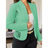 Women's Casual Lace Contrast Open Front Cardigan Jacket Long Sleeve Work Office Suit