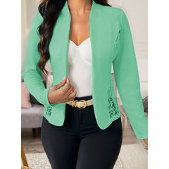 Women's Casual Lace Contrast Open Front Cardigan Jacket Long Sleeve Work Office Suit
