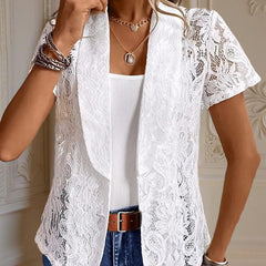 Elegant Solid Color Women's Lace Cardigan - Stylish Breathable Slim-Fit Spring&Summer Blouse With Floral Lace Detail