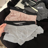 Vintage Stripe Men's Ice Silk Breathable Transparent Bottom Crotch Boxer Briefs