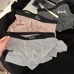 Vintage Stripe Men's Ice Silk Breathable Transparent Bottom Crotch Boxer Briefs