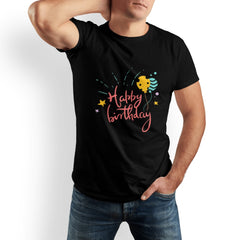 Happy Birthday Men's Pure Cotton Round Neck T-shirt - Slightly Elastic, Suitable For All Seasons Knitted Fabric, Classic Fit Adult Shirt, Birthday Gift