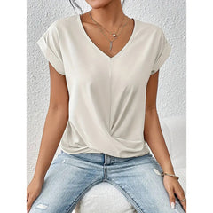 Women's Comfy Casual Summer Tops Short Sleeve V Neck Blouses T Shirts Twist Knot Basic Tees