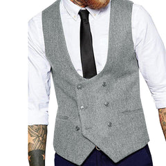 Retro Casual Herringbone Pattern Men's Suit Vest Groom Groomsman Slim Fit Vest