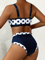 Women's Fashion Plus-size Bikini Set, Random Print, Sexy Bow Polka Dot Swimsuit Two-piece, Vacation Style Bikini.