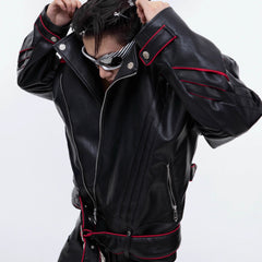 Niche Deconstruction Backbone Pleated Design Sense Short Leather Jacket