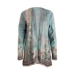 Women's Botanical Print Long Sleeve Cardigan - Asymmetrical Hem Open Front Casual Top