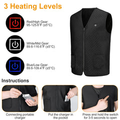 1Pc Heat Jacket Vest 3 Heating Gear Adjustable USB Heated Vest Warm Heat Coat Vest With 5 Heating Zones For Men Women Winter Outdoor Activity