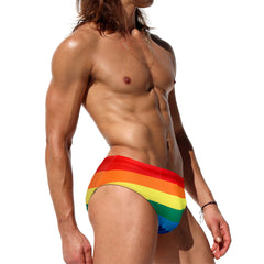Rainbow Striped Swimming Trunks Men's Fashion Sexy Stretch Briefs