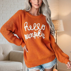 Women's Casual Round Neck Long Sleeve Letter Graphic Sweater Fall Winter Warm Comfortable Pullover Tops