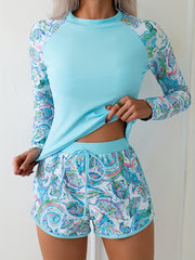 Women's Tankini Suit Long-sleeved Sports Style Square Pants Two-piece Set