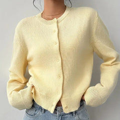 Women's Solid Color Button-Up Cardigan - Ribbed Detail Long Sleeve Knit Open Front Sweater Lightweight Spring&Fall Top