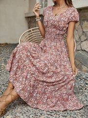 Blossom Chic V-Neck Floral Dress For Women - Soft, Breathable Polyester, Machine Washable, Easy Care, Perfect For Spring, Summer, And Fall Occasions, Everyday Wear, And Outdoor Activities