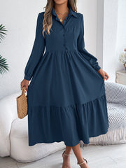Autumn And Winter Collar Casual Loose Long Sleeve Ruffled Shirt Dress