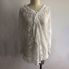 Women's Floral Embroidered Mesh Lace Blouse, Long Sleeve Boho Top, Casual Dressy Shirt