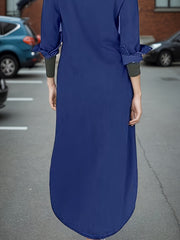 Ladies' Long Shirt Dress With Buttons, Casual Style, Pure Cotton Dress, With Slits In Front And Back For Easy Movement, Machine Washable