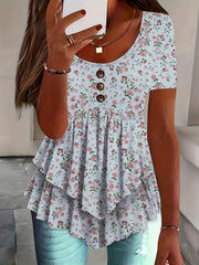 Self-pick-up Women'S Plus Size Ruffle Short Sleeve T Shirt Casual Printed Top Only Self-pickup Is Supported