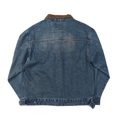 Patchwork Lapel American Retro Distressed Washed Denim Jacket