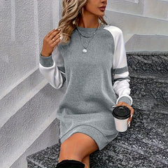 Women's Color Block Sweatshirt Dress Long Sleeve Crew Neck, Casual Short Pullover Tunic Dress