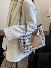 Plaid Shoulder Bag For Women, Large Capacity, Fashionable Commuting Plaid Casual Tote Bag With Pendant