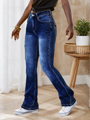 2025 Slim Fit Elastic Washed Blue Casual Style Zipper Buckle Jeans, Women's Denim Jeans