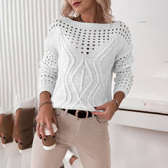 Women's Sweaters Casual Long Sleeve Crew Neck Lightweight Hollow Out Pullover Sweater Tops