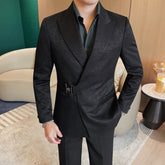 Men's Suit Metal Buckle Design Gun Collar Jacket