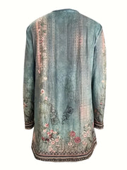 Spring And Autumn New Women's Top Printed Cardigan Casual Long Sleeve Light Jacket Green