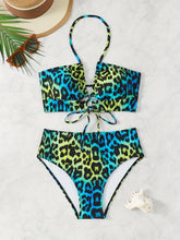Women's Plus Size Gradient Leopard Print Bikini Neck Tie Backless Sexy Swimsuit Bikini Holiday Style