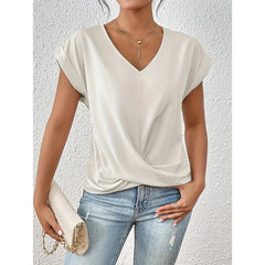 Women's Comfy Casual Summer Tops Short Sleeve V Neck Blouses T Shirts Twist Knot Basic Tees
