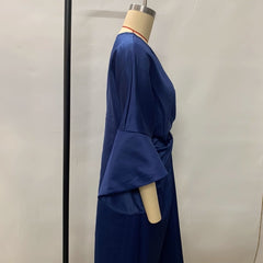 Women's Elegant Solid Color Round Neck Half Sleeve Dress With Waist Ruffles - Cocktail Party & Evening Gown